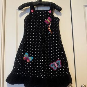 Girls 6X Black Corduroy Polka Dot Butterfly Dress – Ruffle Hem